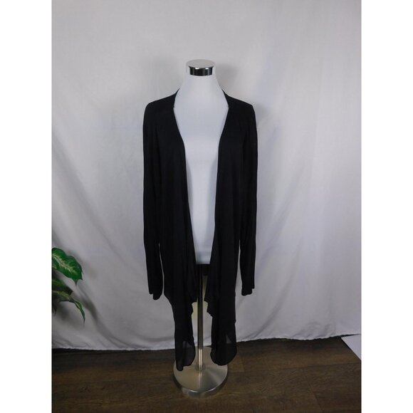 a.n.a A New Approach Cardigan Womens 2X Black Open Front Waterfall Sheer Hem - Picture 1 of 9